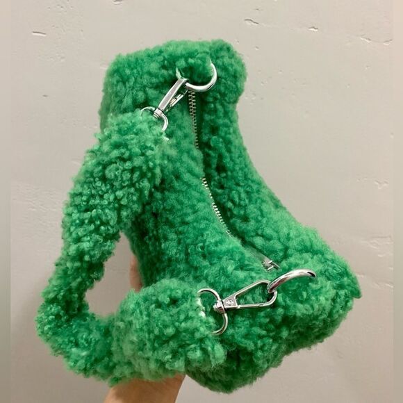 Handmade Genuine Shearling Shoulder Bag/Crossbody & Fox Fur Ball Bag Charm - Picture 9 of 15